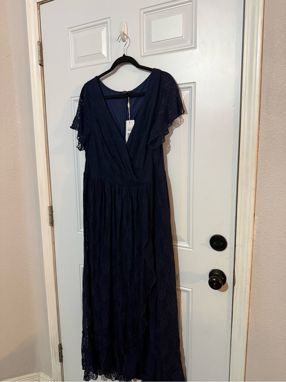 Ever Pretty Navy Lace Wrap Midi Dress with Flutter Sleeves